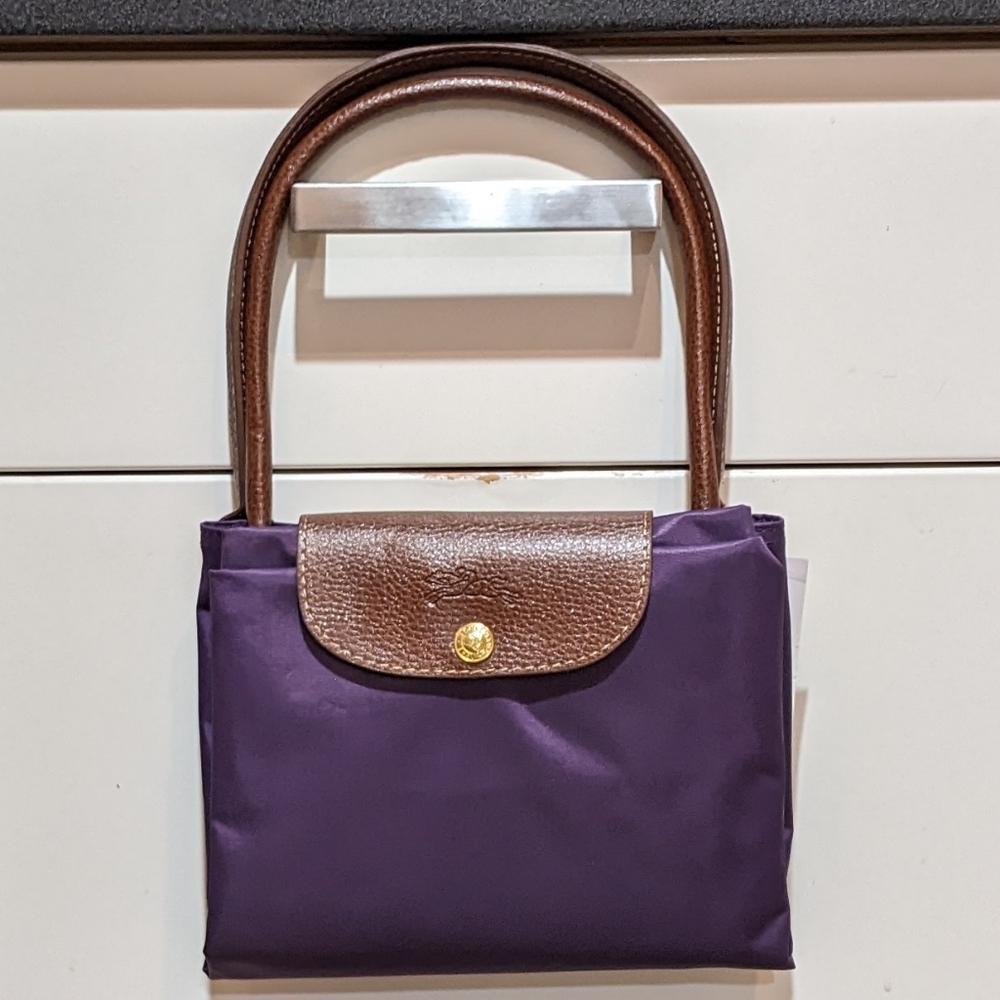 Nylon Shopping Tote Beach Bag Non Authentic Longchamp Style Tote Purple